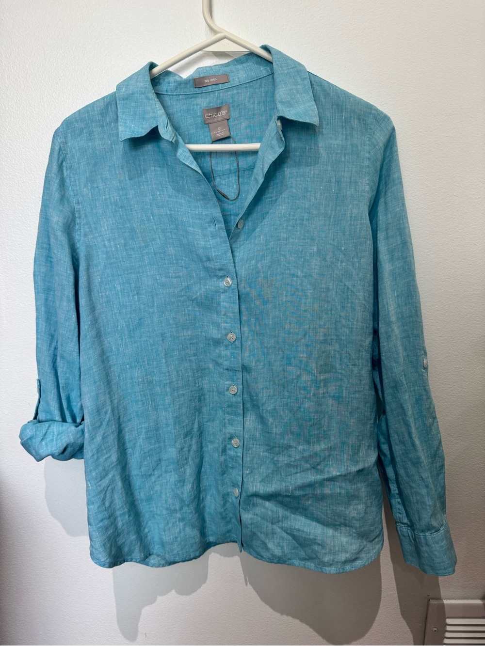 Chico’s Teal Linen Button-Down Shirt